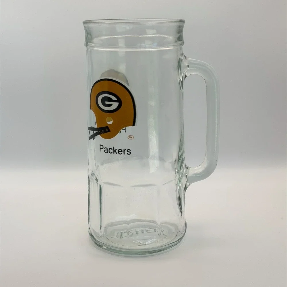 Vintage Green‎ Bay Packers Glass Beer Mug Stein NFL Football Barware Tankard 7